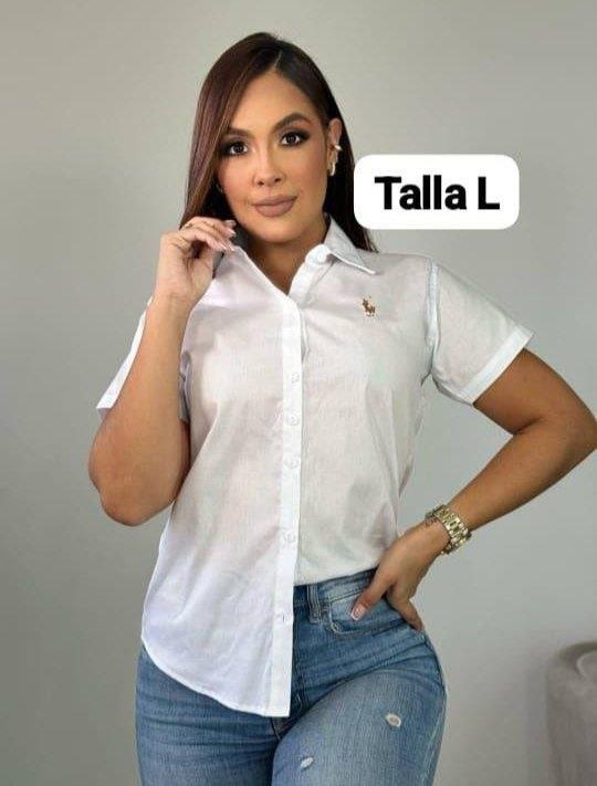 Blusa camisera blanca manga corta con bordado
