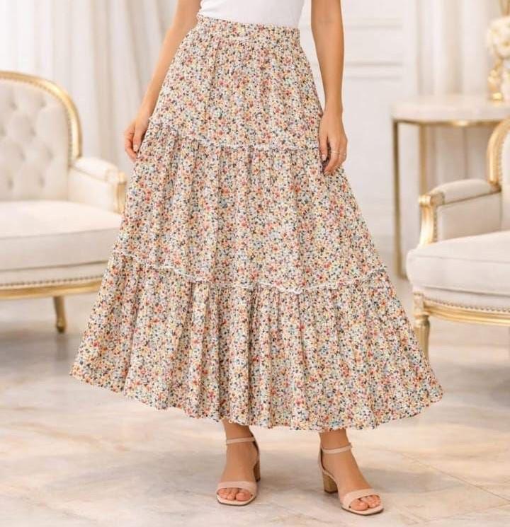Falda larga estampado floral crema con boleros