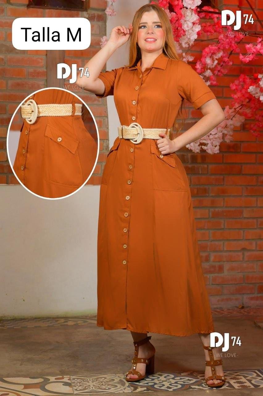 Vestido largo terracota camisero con cinturón