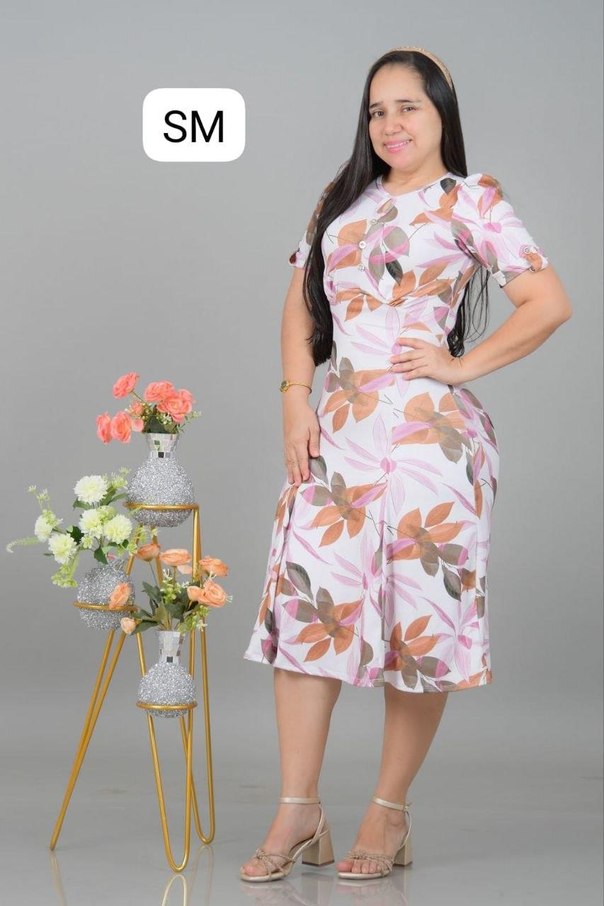 Vestido midi blanco estampado floral manga corta